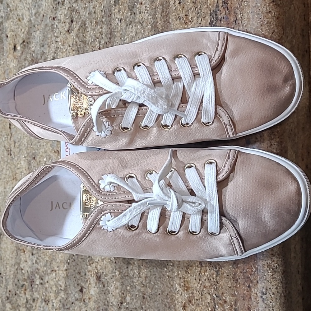 Jack Rogers Lia Taupe Satin Lace Up Sneakers Size 8.5